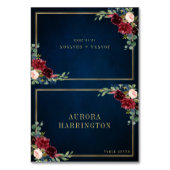 Burgund Navy Blush Floral Gold Hochzeit Platzkarte Tischnummer (Vorderseite)