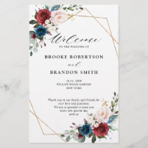 Burgund Navy Blush Floral Gold Hochzeitsprogramm