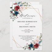 Burgund Navy Blush Floral Gold Hochzeitsprogramm (Vorne/Hinten)