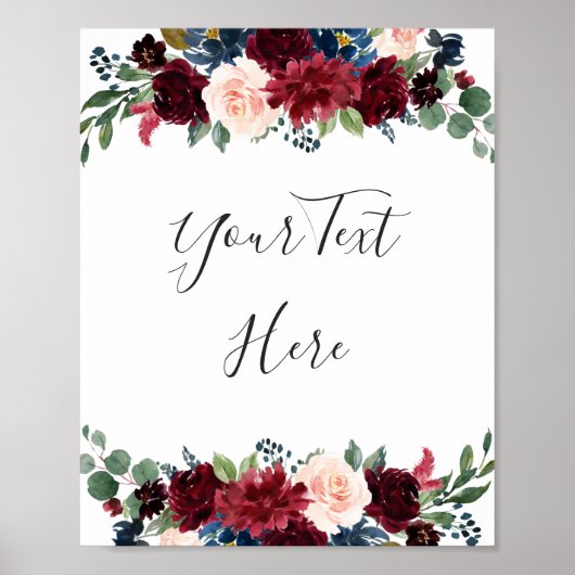 Burgund Navy Blush Floral Wasserfarbe Custom Poster (Vorne)
