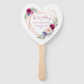 Burgund Navy & Blush Heart Bloom Wedding Hand Fan Fächer (Rückseite)