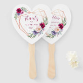 Burgund Navy & Blush Heart Bloom Wedding Hand Fan Fächer (Vorne und Hinten)