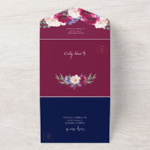 Burgund Navy Blush Moderne Blütenalter Hochzeit All In One Einladung (Außenbereich)