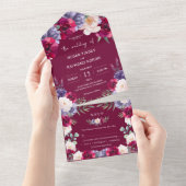 Burgund Navy Blush Moderne Blütenalter Hochzeit All In One Einladung (Abreißen)