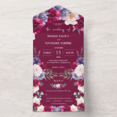 Burgund Navy Blush Moderne Blütenalter Hochzeit All In One Einladung (Innen Boden)