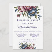 Burgund Navy & Blush Peony Probe Dinner Einladung (Vorderseite)