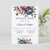 Burgund Navy & Blush Peony Probe Dinner Einladung (Stehend Vorderseite)