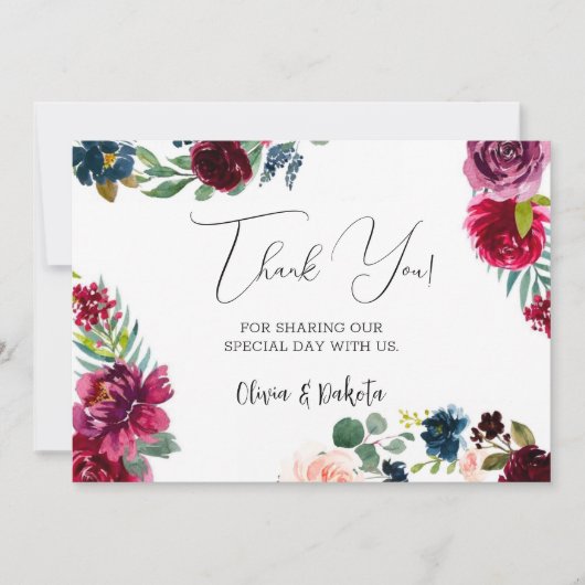 Burgund Navy Blush Peony Wedding Danke Karten (Vorderseite)