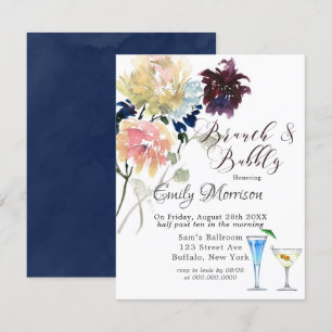 Burgund Navy Blush Pink Peony Brunch & Bubbly Inv Einladung