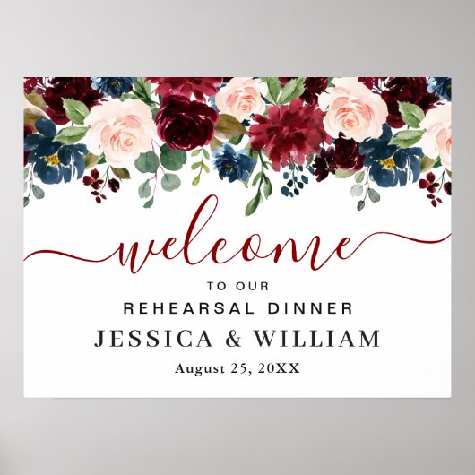 Burgund Navy Blush PROBE DINNER Willkommen Poster (Vorne)