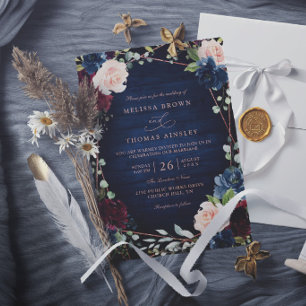 Burgund Navy Blush Roségold Elegante Chic Hochzeit Einladung