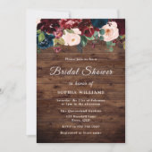 Burgund, Navy Blush Rustic Wood Brautparty Einladung (Vorderseite)