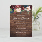 Burgund, Navy Blush Rustic Wood Brautparty Einladung (Stehend Vorderseite)