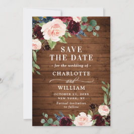 Burgund Navy Blush Rustikale Blumenhochzeit Save The Date