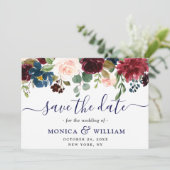 Burgund Navy Blush Rustikale Blumenhochzeit Save The Date (Stehend Vorderseite)