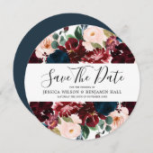 Burgund Navy Blush Watercolor-Blume Save The Date (Vorne/Hinten)