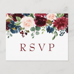 Burgund Navy Blush Watercolor Wedding RSVP Postkarte