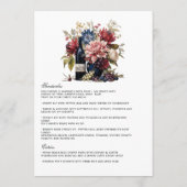 Burgund, Navy & Blush Weinprobe Blumenzehen Menükarte (Rückseite)