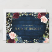 Burgund Navy Blush wird Trauzeugin sein Einladung (Vorderseite)