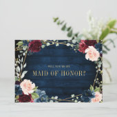 Burgund Navy Blush wird Trauzeugin sein Einladung (Stehend Vorderseite)