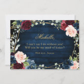 Burgund Navy Blush wird Trauzeugin sein Einladung (Rückseite)