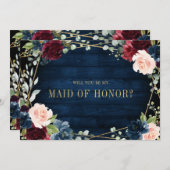 Burgund Navy Blush wird Trauzeugin sein Einladung (Vorne/Hinten)