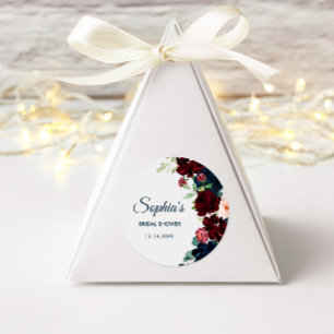 Burgund & Navy Blüten Rustikales Brautparty Runder Aufkleber