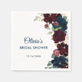 Burgund & Navy Blüten Rustikales Brautparty Serviette (Vorderseite)