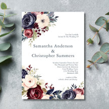 Burgund-Navy-Creme-Blumen-Aquarell-Hochzeit