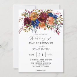 Burgund & Navy Fall Floral Wedding Einladung