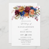 Burgund & Navy Fall Floral Wedding V2 Einladung (Vorne/Hinten)