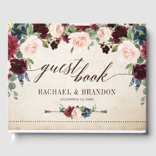 Burgund Navy Floral Boho Country Wedding Gästebuch