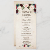 Burgund Navy Floral Boho Country Wedding Menükarte (Vorne/Hinten)