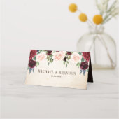 Burgund Navy Floral Boho Country Wedding Platzkarte (Rückseite)
