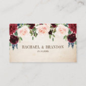 Burgund Navy Floral Boho Country Wedding Platzkarte (Rückseite)