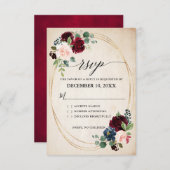 Burgund Navy Floral Boho Country Wedding R RSVP Karte (Vorne/Hinten)