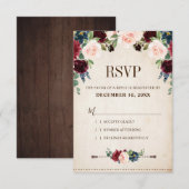 Burgund Navy Floral Boho Country Wedding RSVP Karte (Vorne/Hinten)