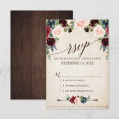 Burgund Navy Floral Boho Country Wedding RSVP Karte (Vorne/Hinten)