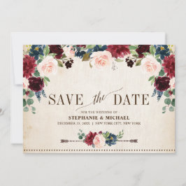 Burgund Navy Floral Boho Country Wedding Save The Date