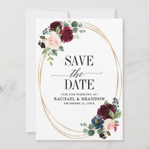 Burgund Navy Floral Boho Country Wedding Save The Date