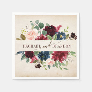 Burgund Navy Floral Boho Country Wedding Serviette