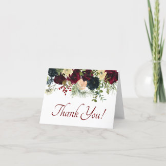 Burgund, Navy, Floral - Danke Karten