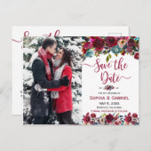 Burgund Navy Floral  Foto Ankündigungspostkarte (Vorne/Hinten)