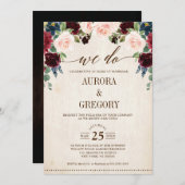 Burgund Navy Floral Rustikales Land wir tun Einladung (Vorne/Hinten)