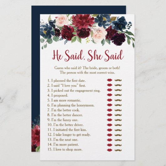 Burgund & Navy Floral sagte er sagte, sie sagte Sp (Vorne/Hinten)