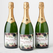 Burgund, Navy Floral Sparkling Wine Labels Schaumweinetikett (Flaschen)