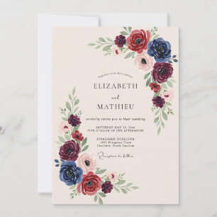 Burgund-Navy-Opulente Winterhochzeit Einladung