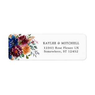 Burgund & Navy Orange Fall Floral Rücksendeadresse