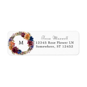 Burgund & Navy Orange Fall Floral Rücksendeadresse