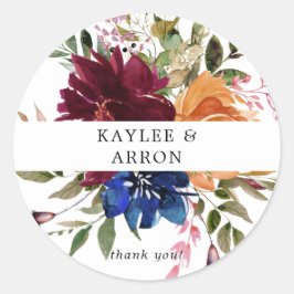 Burgund & Navy Orange Fall Floral Vielen Dank Runder Aufkleber